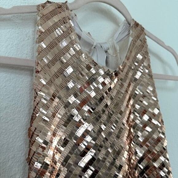 Free People Rose Gold Sequin Halter Top Glam Party Celebration Rave Whimsical - Picture 2 of 5